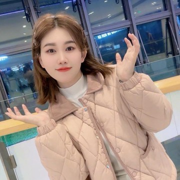 韓版加絨外套羽絨服 防風外套 羽絨外套 冬天外套 加絨外套 今年冬季新款簡約小香風羽絨棉服翻領時尚菱格棉衣外套女