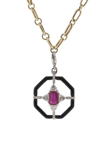 GEMFIELDS X MUSE - 18kt white gold Nikos Koulis enamel and gemstone pendant - women - 18kt White Gold - One Size