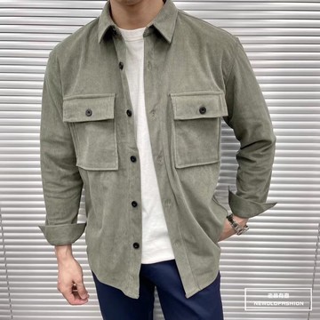 E7th.厚磅素面黑釦燈芯絨襯衫(E7B21412109)-綠