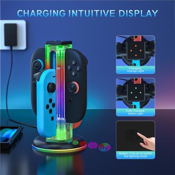 Switch2代左右手柄座充Switch/OLED手柄通用四合一座充帶炫彩燈