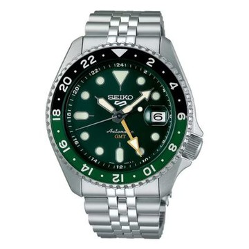 SEIKO 5 SPORTS系列 暢遊世界GMT機械腕錶-銀X綠-SSK035K1