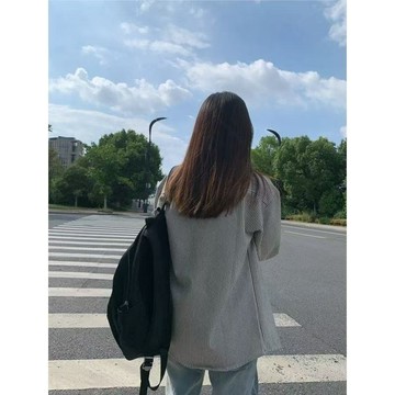 【Nico】百搭條紋純棉襯衫女夏季設計感小衆外套式上衣少年感穿搭寬鬆襯衣