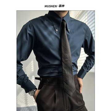 MUSHEN慕紳意式長尖領襯衫那不勒斯修身商務休閑復古法式扣襯衣男