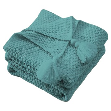 經典北歐風流蘇針織空調被 青綠色 腈綸 (合成纖維) 四季皆宜  110 x 150cm