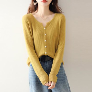 專柜品牌折扣意大利剪標余單出口歐貨純色羊毛針織開衫女毛衣外套