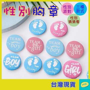 性別胸針 一組10顆 胸章 馬口鐵 別針 徽章 男孩女孩 生日派對 裝飾品 性別派對 道具 性別揭曉