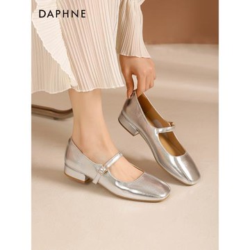 達芙妮銀色單鞋女2025夏季新款爆款瑪麗珍鞋法式復古低跟芭蕾舞鞋
