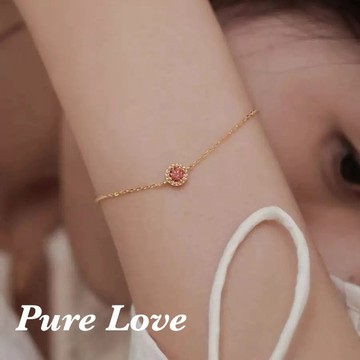 Pure Love樂芙 / 正韓 銀飾【S925純銀】B0917簡約通體純銀紅色寶石鑲鑽纖細手鏈 / 金