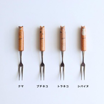 日本製 Fluffy 天然木動物造型木柄小叉子 12cm 水果叉 點心叉 點心＊夏日微風＊