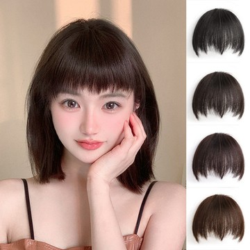 狗啃劉海假髮片 女 自然前額短髮 眉上齊厚假劉海 仿真髪隱形無痕頭簾貼
