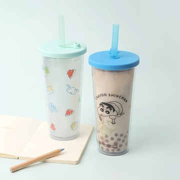 【Norns】蠟筆小新雙層透明吸管杯-塗鴉_廠商直送