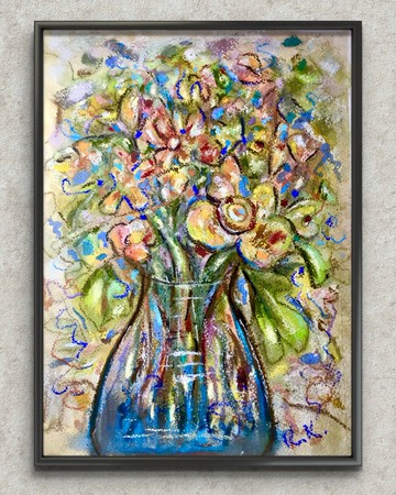 「繁花交響曲」– 手繪水彩、粉彩與油畫棒綜合媒材花卉畫作