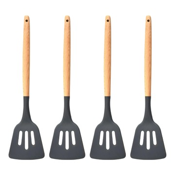 矽膠廚具 漏鏟 木柄矽膠金屬  4支
