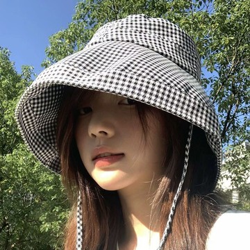 ✨臺灣出貨✨大檐帽子女夏季紫外線女款遮陽帽太陽遮臉時尚千鳥格子防曬漁夫帽