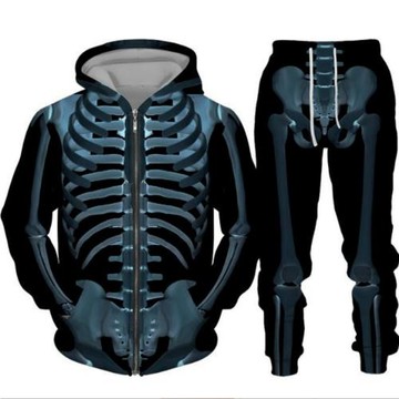 Loose 3D printed zippered hoodie set3D印花拉鏈連帽衛衣套裝男