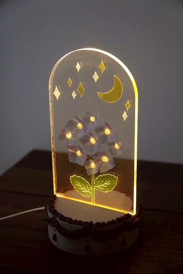 客製化禮物 DIY繡球花小夜燈材料包 樹脂軟水晶花