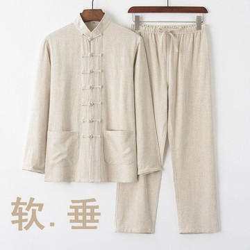 摩登秀🔥中老年唐裝男套裝 春秋夏長袖太極服漢服 爸爸裝 新中式中國風立領休閒套裝 爺爺裝 棉麻唐裝男中式長袖套裝中國風