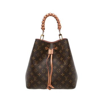 LOUIS VUITTON M45577 經典老花編織手提包水桶包 粉白拼色背帶