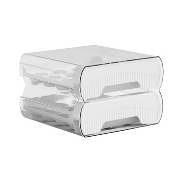 生活采家 抽屜式雙層32顆保鮮雞蛋架 PP/PET塑料  22.3 x 22.3 x 15cm  白色  1個