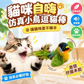 免運上新🌟優選🌟自嗨解悶玩具 盪鞦韆羽毛逗貓棒 耐咬會叫仿真小鳥 寵物互動用品 幼貓成貓娛樂道具