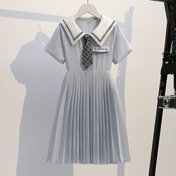 女童學院風夏裝短袖連衣裙網紅洋氣小女孩公主裙子2022年夏季炸街