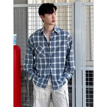 美式夏季薄款防曬衣外套長袖襯衫男2024新款潮流寬松純棉格子襯衣