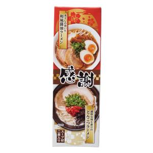 感謝紅白ラーメン2食入 50箱販売 醤油、豚骨スープ グルメ 食品 ノベルティグッズ 販促品