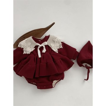 公主風女寶寶秋冬加絨加厚包屁衣嬰兒韓版哈衣裙子保暖外出爬爬服