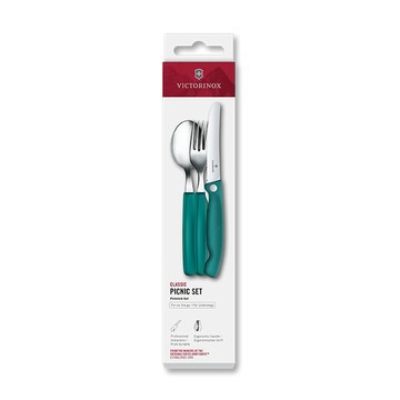 Victorinox 瑞士維氏 Classic 野餐餐具套裝-綠 三件組 (VI741)