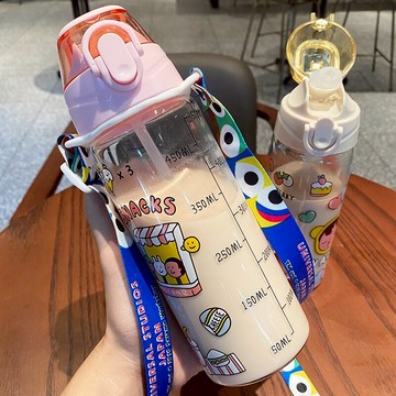 便攜水杯簡約清新森系可愛杯子少女心刻度玻璃杯女學生吸管杯大人