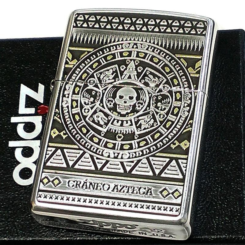 ZIPPO アステカンスカル 石盤 骸骨 十字架 ジッポ ライター シルバー