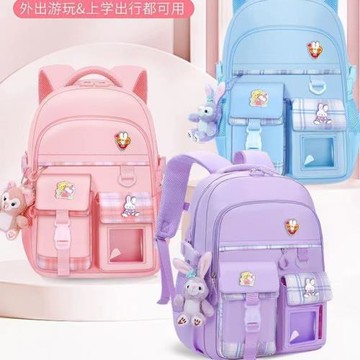 24新款女生書包136年級格子女孩輕便兒童護脊減負分散壓力配胸扣