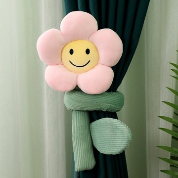 【家寵LOVEHOME】 LOVEHOME 歐風笑臉長條花朵窗簾扣 居家裝飾毛絨玩具 - 粉色
