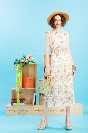 MW 無袖圖藤印花長洋裝