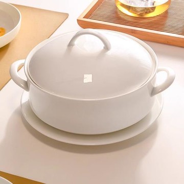 骨瓷餐具湯碗雙耳帶蓋白色大碗健康飯盆大號家用湯盆日式餐具