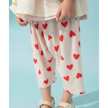 日本 BREEZE - 透氣舒適網眼印花七分褲-滿版愛心-白