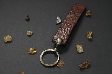 黃銅骷髏鱷魚皮掛飾