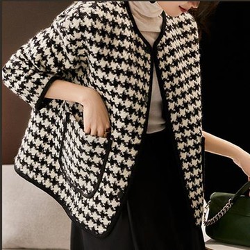 【巴黎精品】現貨+預購 頂級法式毛呢外套大衣OL西裝小香風外套寬鬆秋冬大碼休閒女裝-羊毛千鳥格紋a1lk18