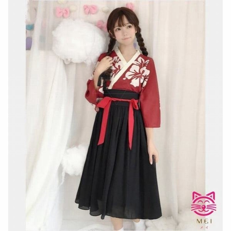 ロリータ 和ロリ 和風スカート椿柄 女学生 袴風2ピース 和柄 セット ロリータファッション ロリィタ日常服お祭り イベント ハロウィンクリスマス 通販 Lineポイント最大get Lineショッピング