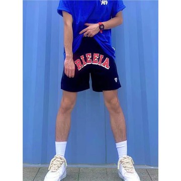 Rieeia不過膝夏季男透氣四分褲潮牌復古美式籃球短褲運動速干火焰