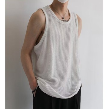 日系素色提花背心 M-3XL 舒適 百搭 oversize 男生背心 簡約背心