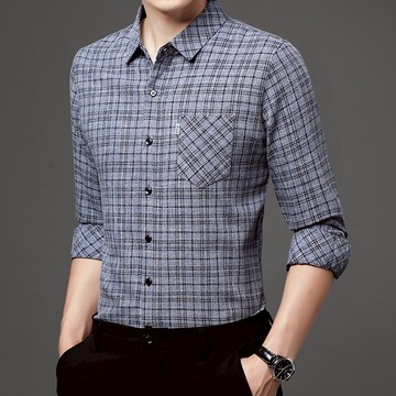 【Billgo】※現貨【白M/紅L/中灰2XL/米白3XL/深灰4XL】仿亞麻格子口袋日系襯衫【TX163622】