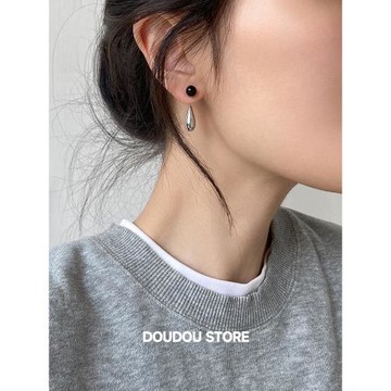 DOUDOUSTORE黑瑪瑙兩戴金屬水滴耳環簡約休閑中性甜酷少女