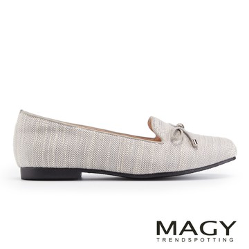 MAGY 氣質細帶蝴蝶結樂福平底鞋 灰色 #15265