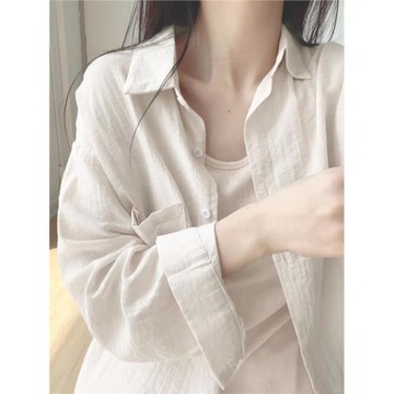 杏色薄款防曬襯衫女春季2026設計感長袖寬松外穿休閑上衣襯衣外套