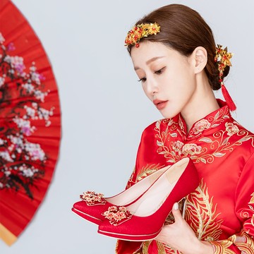 花生好事閃鑽防水台婚鞋 紅 WD-09RD (版型偏大)