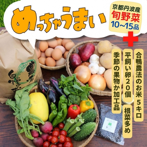 ＜３６９商店＞ ひと月分食材まるごとおまかせセット 野菜10～15品、根菜類2kg、有機栽培キヌヒカリ5kg、平飼い卵20個、季節のセレクト加工品や果物入り特大セット　栽培期間中農薬・化学肥料不使用、（果物だけ一部減農薬）