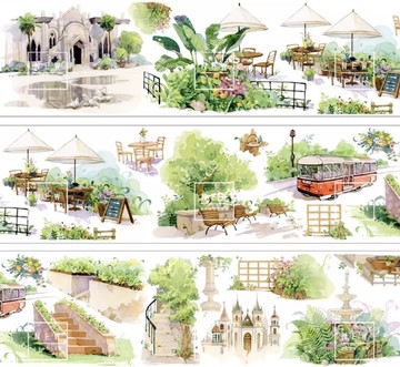 假日小巷 水彩畫造景 PET 和紙膠帶 台灣製 10米卷