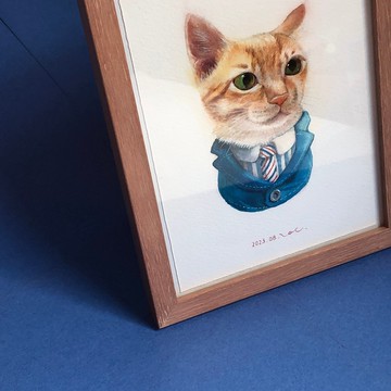 【 訂製 】32K－搖身一變文藝復興貴族－手繪水彩趣味寵物插畫