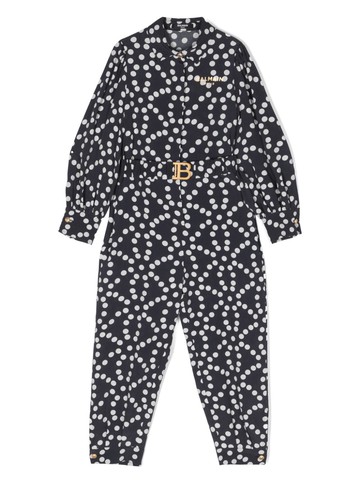 Balmain Kids - polka-dot crepe jumpsuit - kids - Silk/Viscose - 8 - Blue